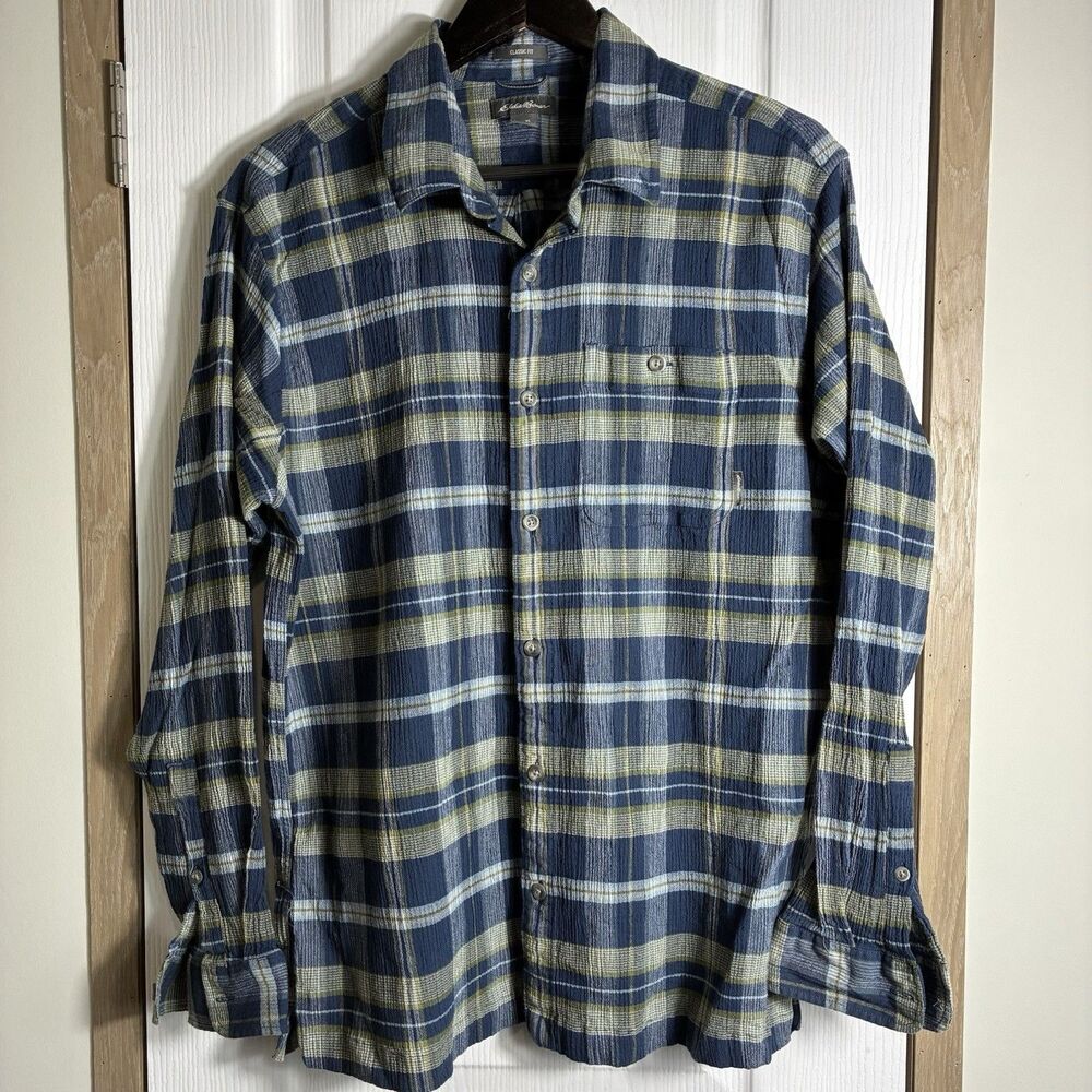 Eddie Bauer Mens Button Up Shirt Sz XL Plaid Long Sleeve Classic Fit